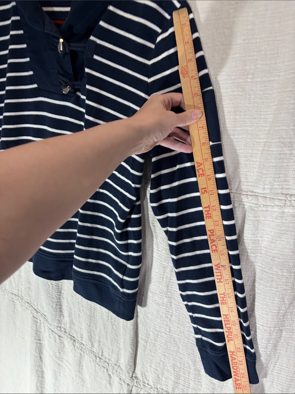 Lauren Ralph Lauren Striped Toggle Collar Knit Sweater Navy White XL 100%Cotton - Picture 5 of 8